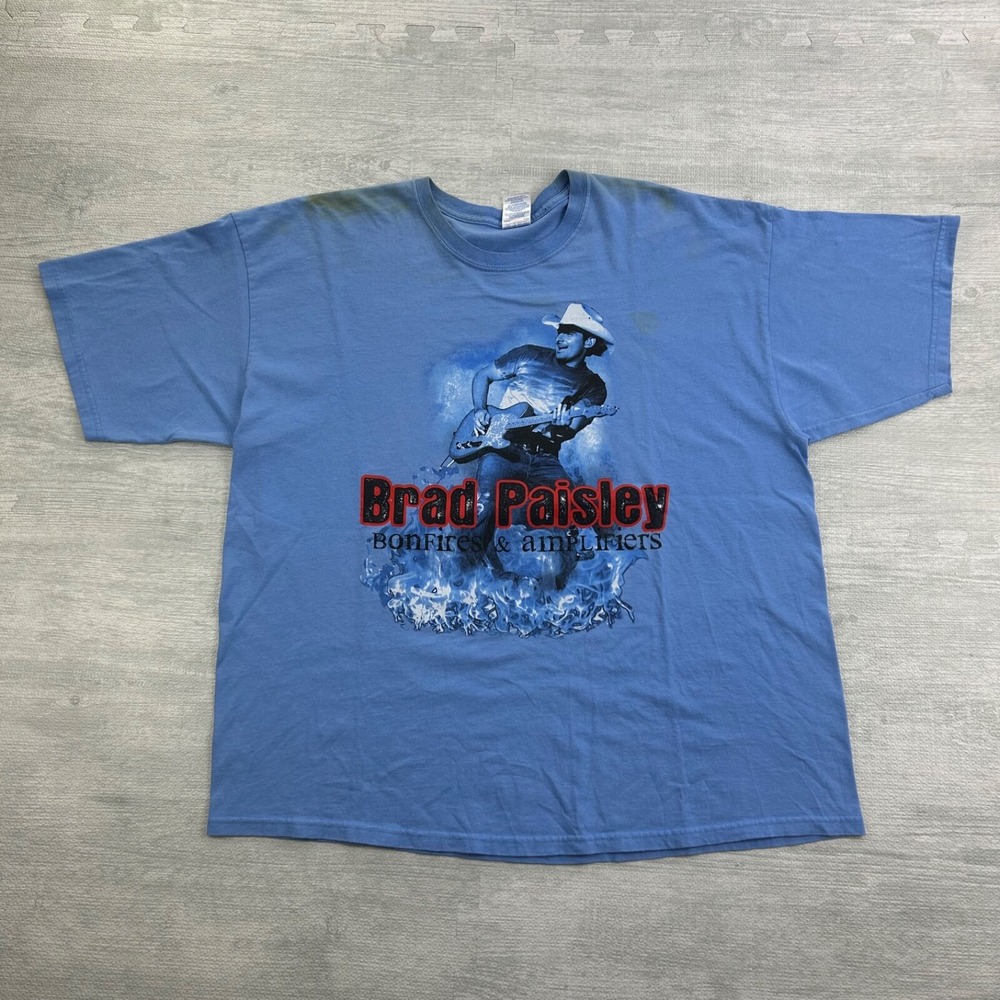 Vintage 2007 Brad Paisley Shirt Size XXL Blue Bonfires & Amplifiers Tour Country